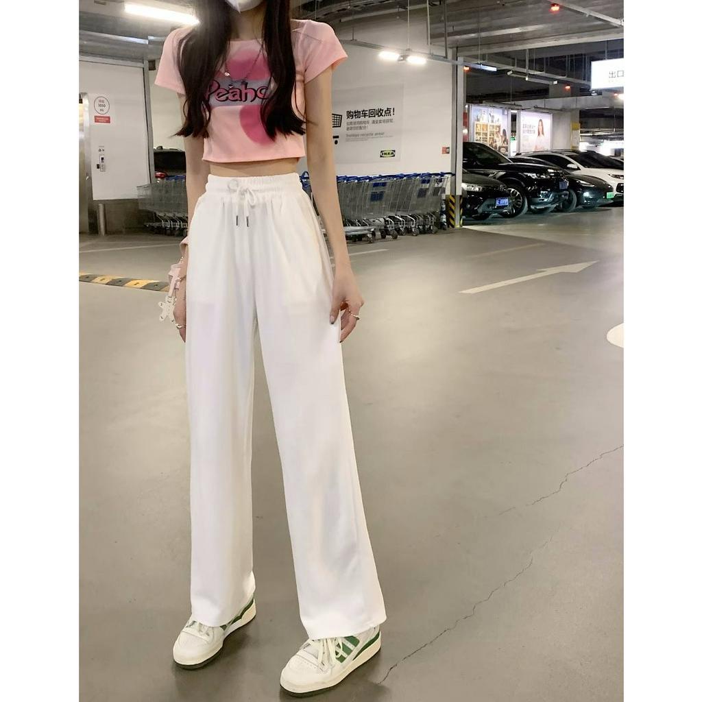 Xiaozhainv Quần Thể Thao Lưng Cao Ống Rộng Phối Dây Rút Thời Trang Mùa Hè Dành Cho Nữ