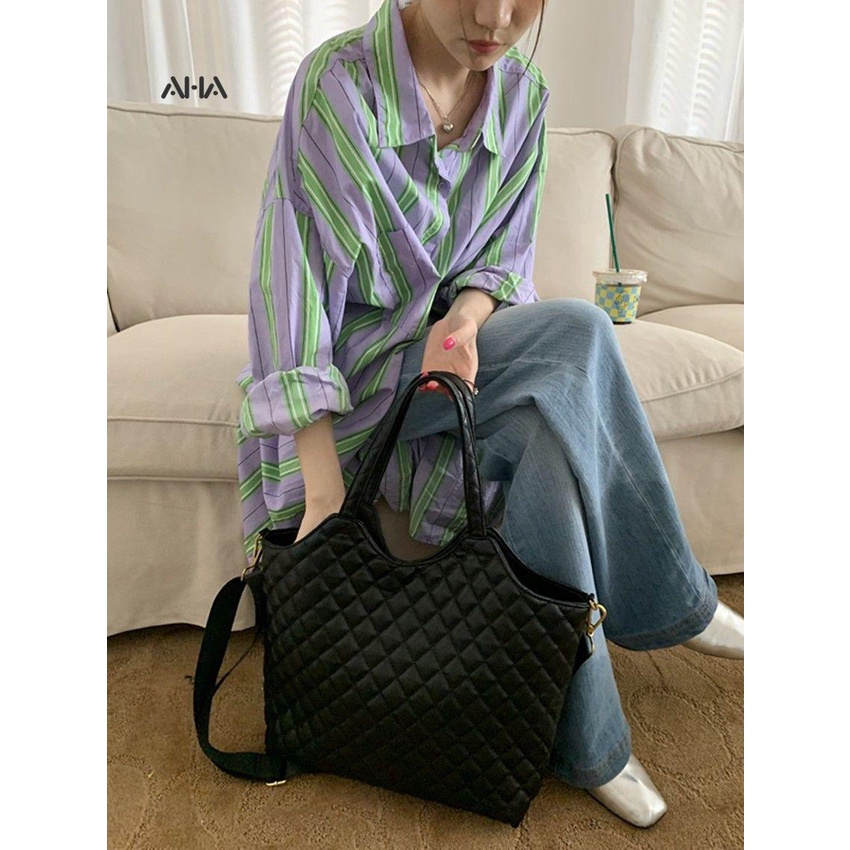 Túi Xách Đeo Vai Dung Tích Lớn Màu Đen Đính Kim Cương Thời Trang Cho Nữ