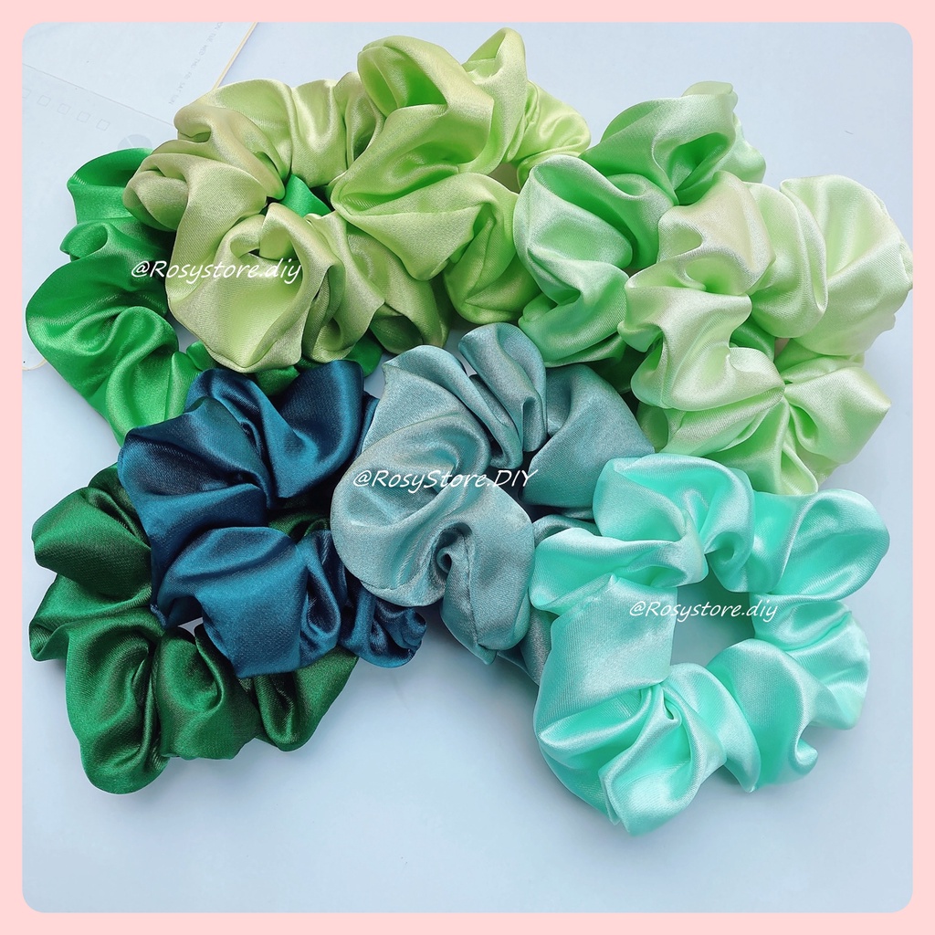 [Ảnh Thật]Cột Tóc Vải Scrunchies Lụa Satin Tông Xanh Sang Trọng - Thời Trang Hàn Quốc Nữ Phụ Kiện Giá Rẻ Đẹp