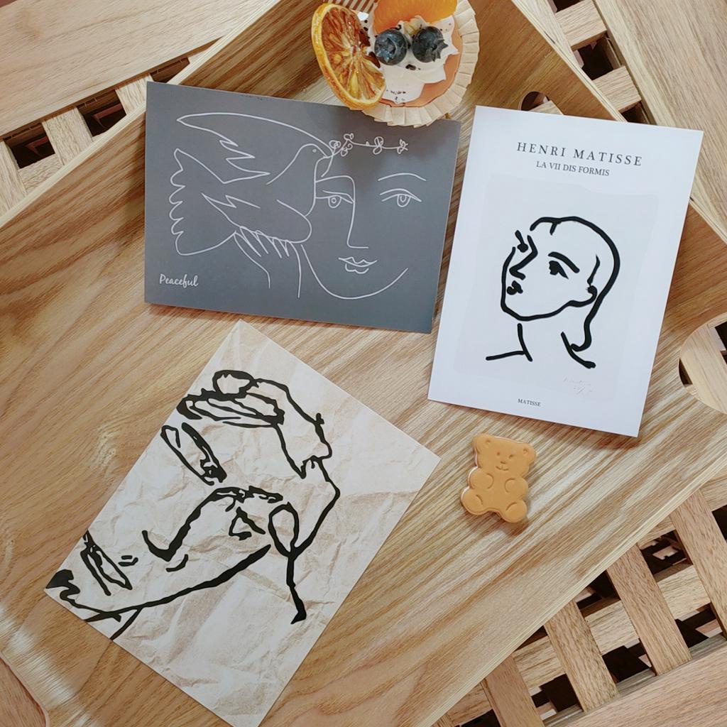 Bộ 3 tấm trang trí, bức tranh nghệ thuật phong cách Picasso Tấm bưu thiếp sơn dầu Matisse