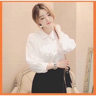Áo sơ mi nữ công sở trắng tay phồng lỡ, Áo Kiểu Nữ Sơ mi đẹp phong cách Hàn Quốc