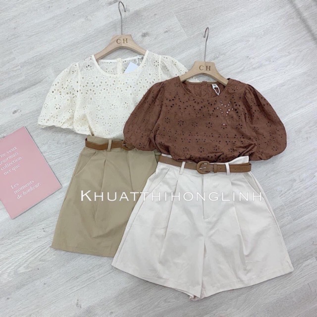 Sét quần short kaki kèm thắt lưng