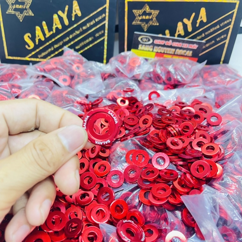 Lông đền nhôm 6li gắn lốc máy 6li áo ,8li ,10li ,12li ,14li có chữ SALAYA gắn tất cả dong xe máy