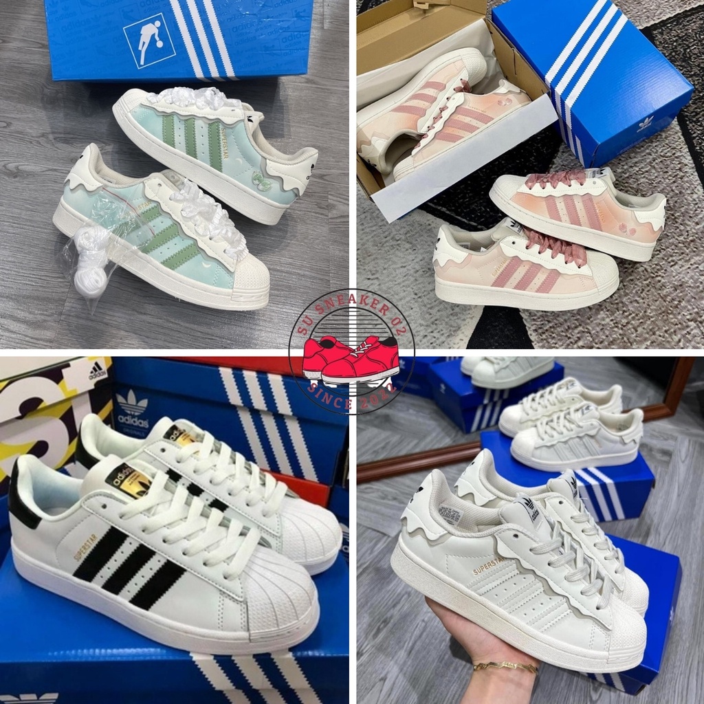 Giày Adidas Superstar, Giày thể thao Das mới sò trắng, xanh, hồng, bản mới Full Box Bill