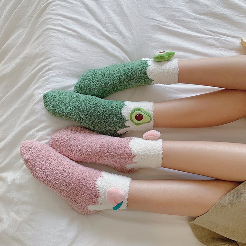 Vớ Nhung San Hô In Hình Trái Cây Hoạt Hình 3d Ấm Áp