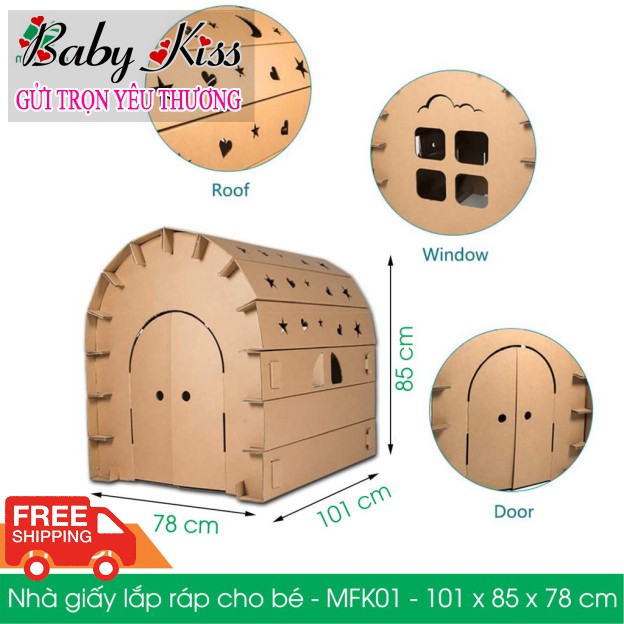 Nhà giấy Thông Minh bằng carton cho bé tự lắp ráp - An toàn + Chắc chắn + Chịu Lực tốt - Baby Kiss Shop