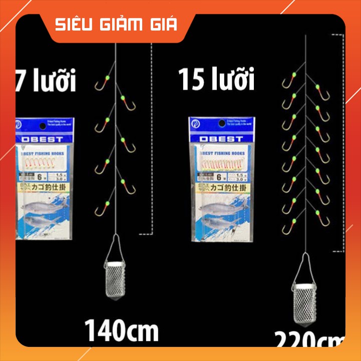 Bộ thẻo 7 lưỡi câu cá mương, hồ siêu nhạy có rọ sắt - Đồ câu Ngọc Hải
