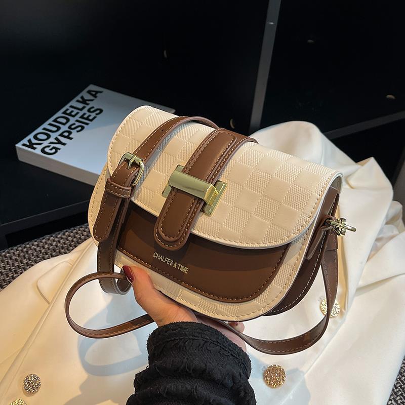 IELGY Túi Đeo Chéo Màu Sắc Tương Phản Họa Tiết Sọc Caro Cho Nữ