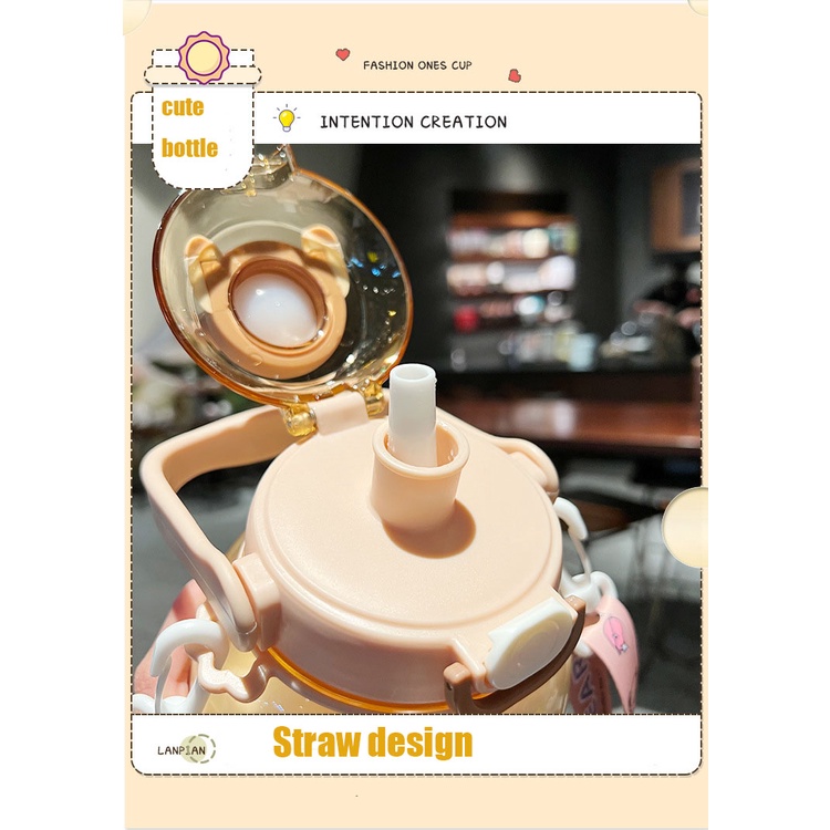 Bình Nước Dung Tích Lớn 1300ml In Họa Tiết Hoạt Hình Có Ống Hút Cho Bé