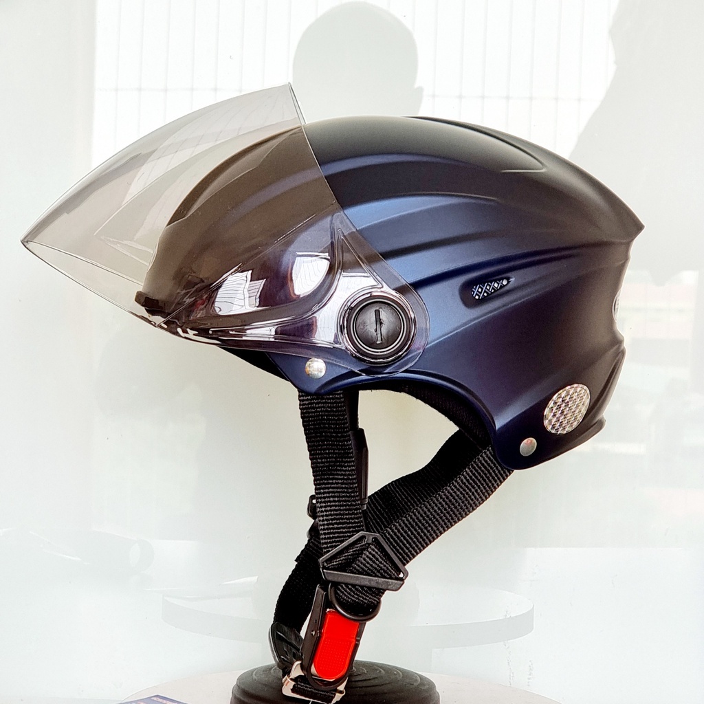 Mũ bảo hiểm nam nửa đầu có kính dài GRO HELMET st22 , sơn trơn vân thể thao cá tính