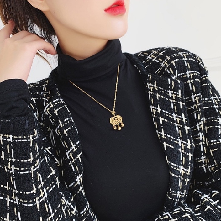 Dây Chuyền Titan Phong Thủy Ổ Khóa Trường Thọ Họa Tiết Đồng Tiền Tài Lộc Phối Lục Lạc Chuông