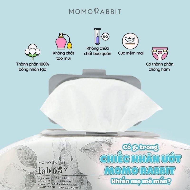 Khăn giấy ướt Momo Rabbit Hàn Quốc Lab65 gói nhỏ 20 tờ