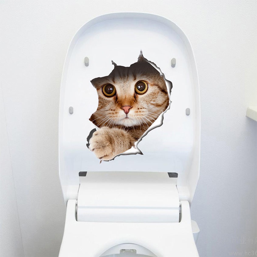 Hình dán con mèo 3D dễ thương dùng để trang trí toilet nhà tắm