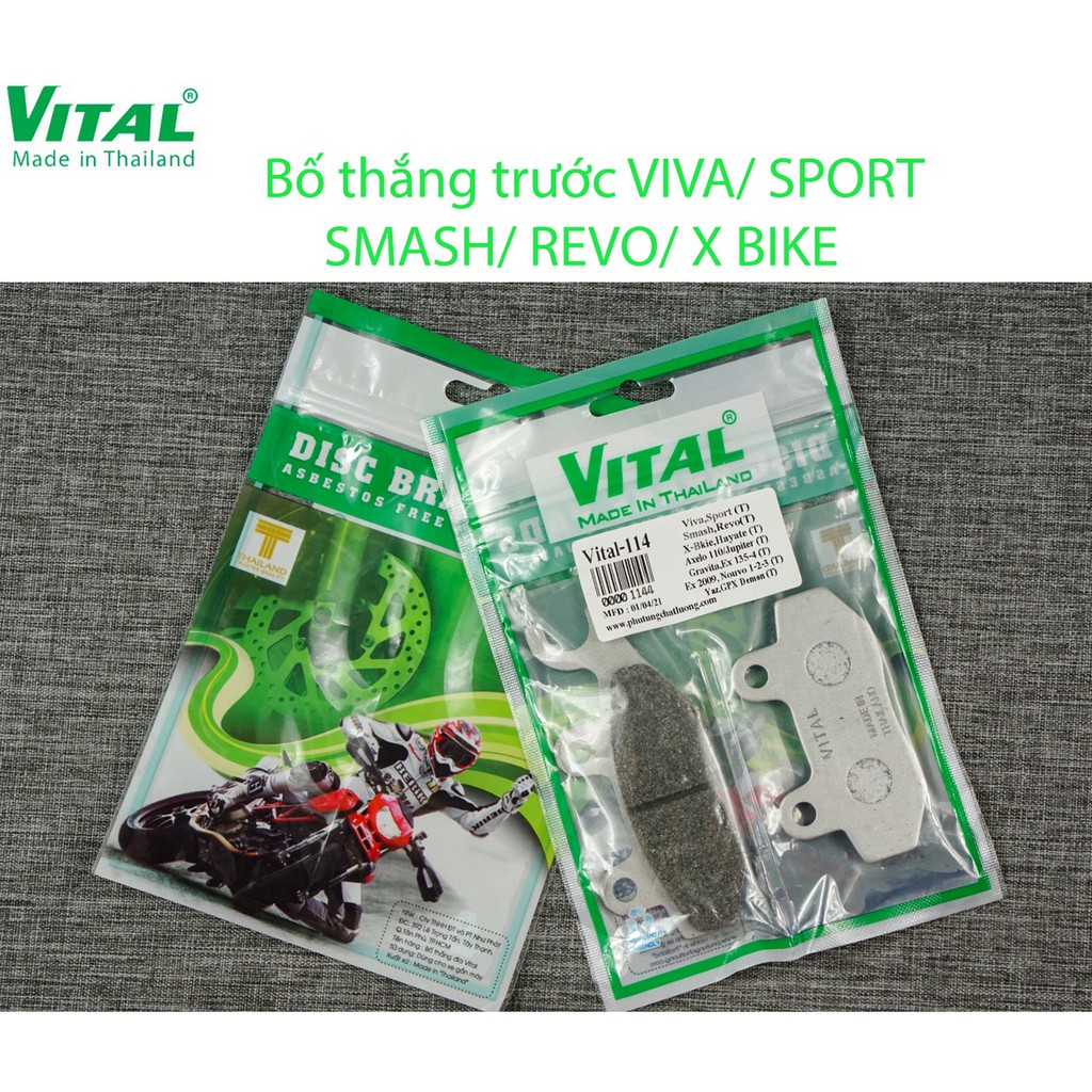 Bố thắng trước + sau VIVA, SPORT, SMASH, SMASH, REVO, X-BIKE hiệu VITAL - Má phanh xe máy, bố thắng đĩa VITAL chính hãng