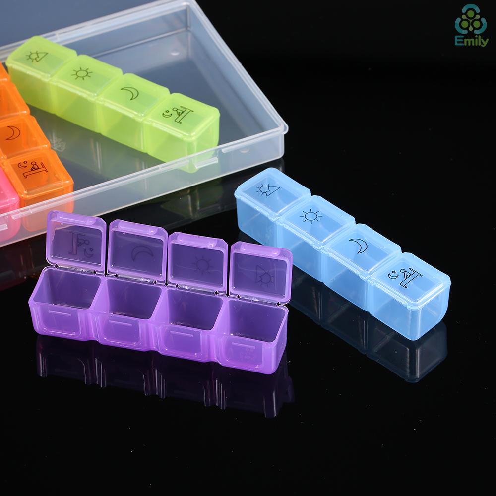 Hộp đựng thuốc 28 ô chia đơn thuốc cho 7 ngày mỗi ngày 4 lần sáng trưa chiều tối tiện lợi