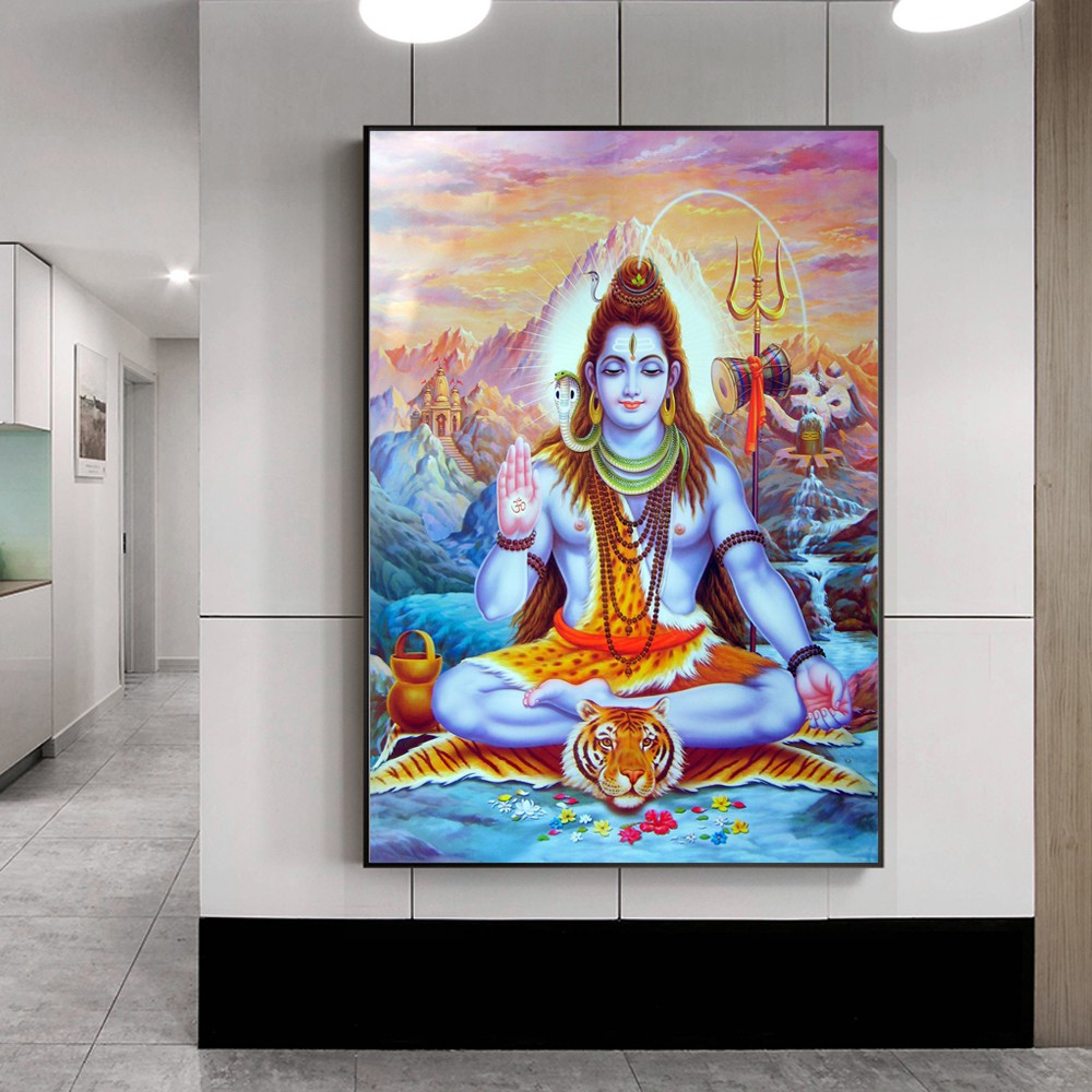 Tranh Vải Bạt Treo Tường In Hình Thần Chúa Shiva Lord Trang Trí Phòng Khách