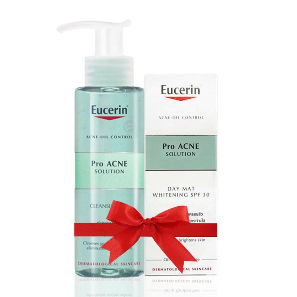 [CHÍNH HÃNG] Combo Eucerin kem dưỡng trắng da cho da nhờn mụn Pro Acne Day Mat 50ml &amp; gel rửa mặt dành cho da nhờn mụn C