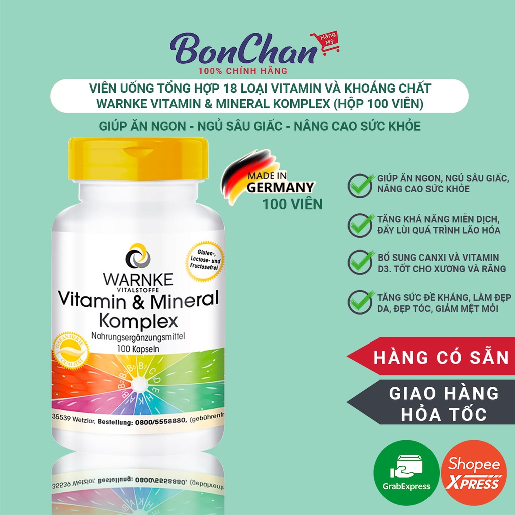 Viên Uống Tổng Hợp 18 Loại Vitamin và Khoáng Warnke Vitamin and Mineral Komplex, 100 Viên