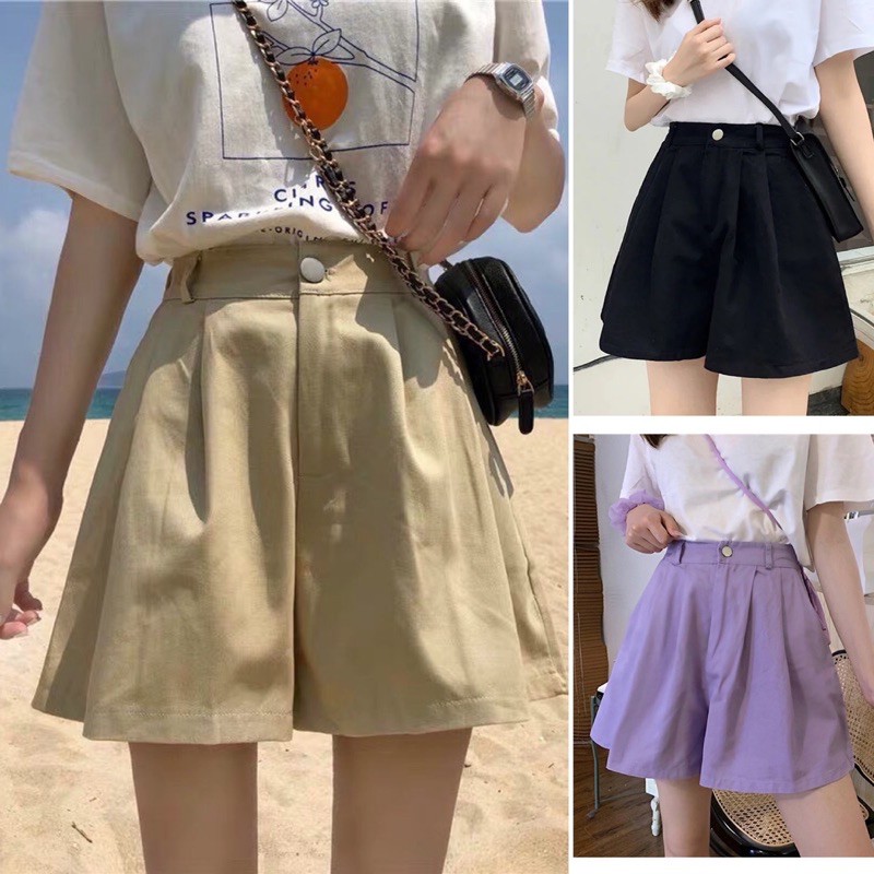 Quần Short Đùi KaKi NASU Unisex [FREESHIP] 🌸 Shorts ống rộng cạp chun trơn màu ĐEN | BE | TÍM Ulzzang 🌸