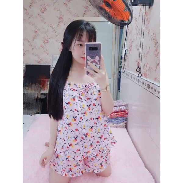 Đồ Bộ Ngủ Đồ Bộ Mặc Nhà Lụa Hoa Xinh Xắn (kèm video thật)