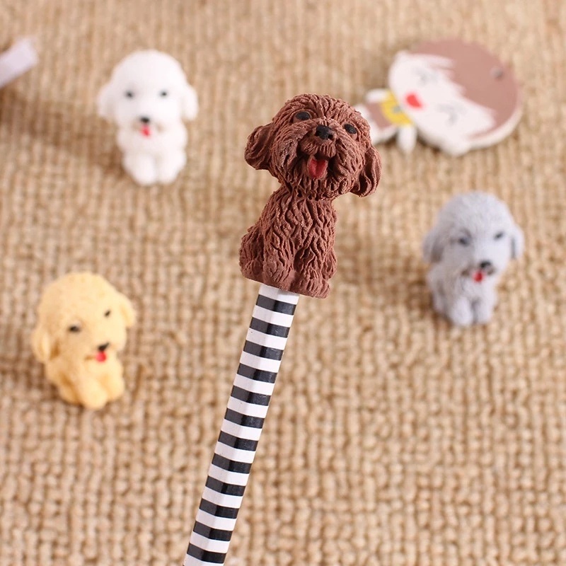 Bộ 1/2 Cục Tẩy Bút Chì Hình Chú Chó Teddy Hoạt Hình 3.5*2.5CM/ Mini