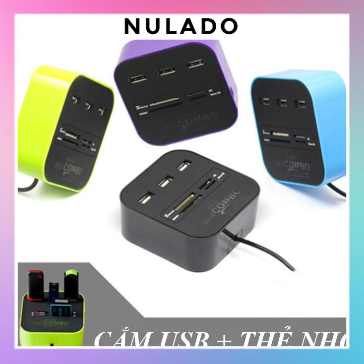 Bộ chia USB HUB kiêm đầu đọc thẻ nhớ 2 in 1 cổng 2.0 giá rẻ mẫu 3 giao màu ngẫu nhiên NULADO