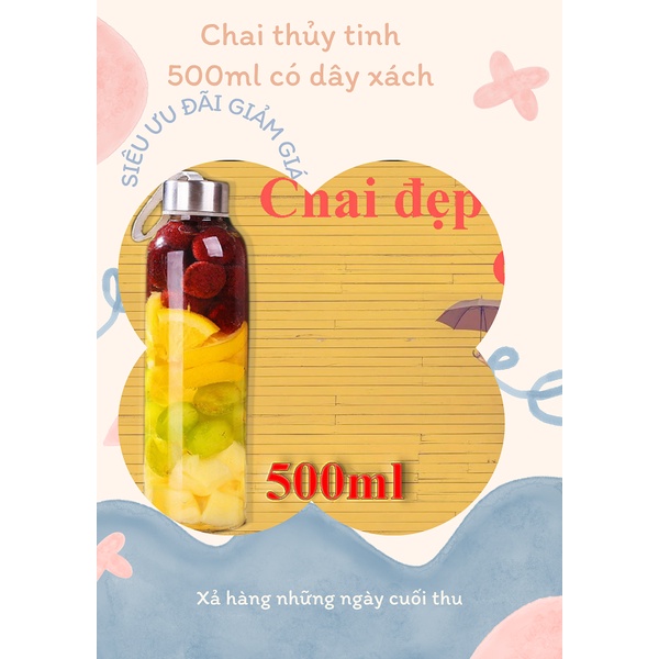 Chai thủy tinh 500ml có dây cầm, FREESHIP 15K ĐƠN TRÊN 50K