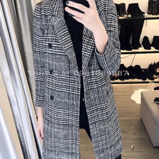 Áo dạ kẻ dáng dài