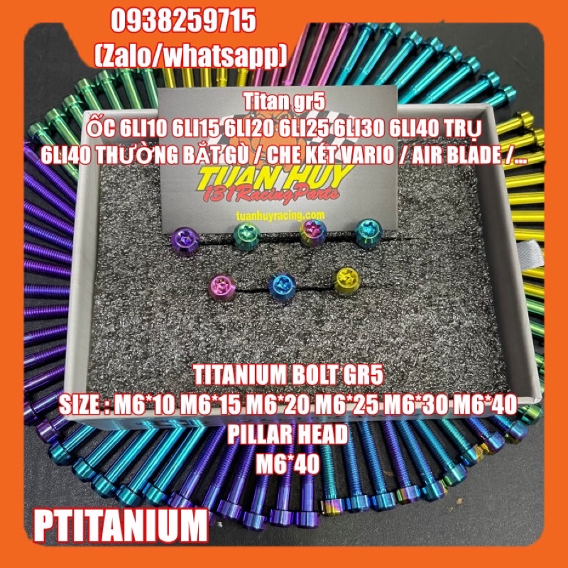 Ốc titan gr5 6li trụ 6li10 6li15 6li20 6li25 6li30 6li35 6li40 ( titanium 6x10 6x15 6x20 6x25 6x30 6x35 6x40 pillar head