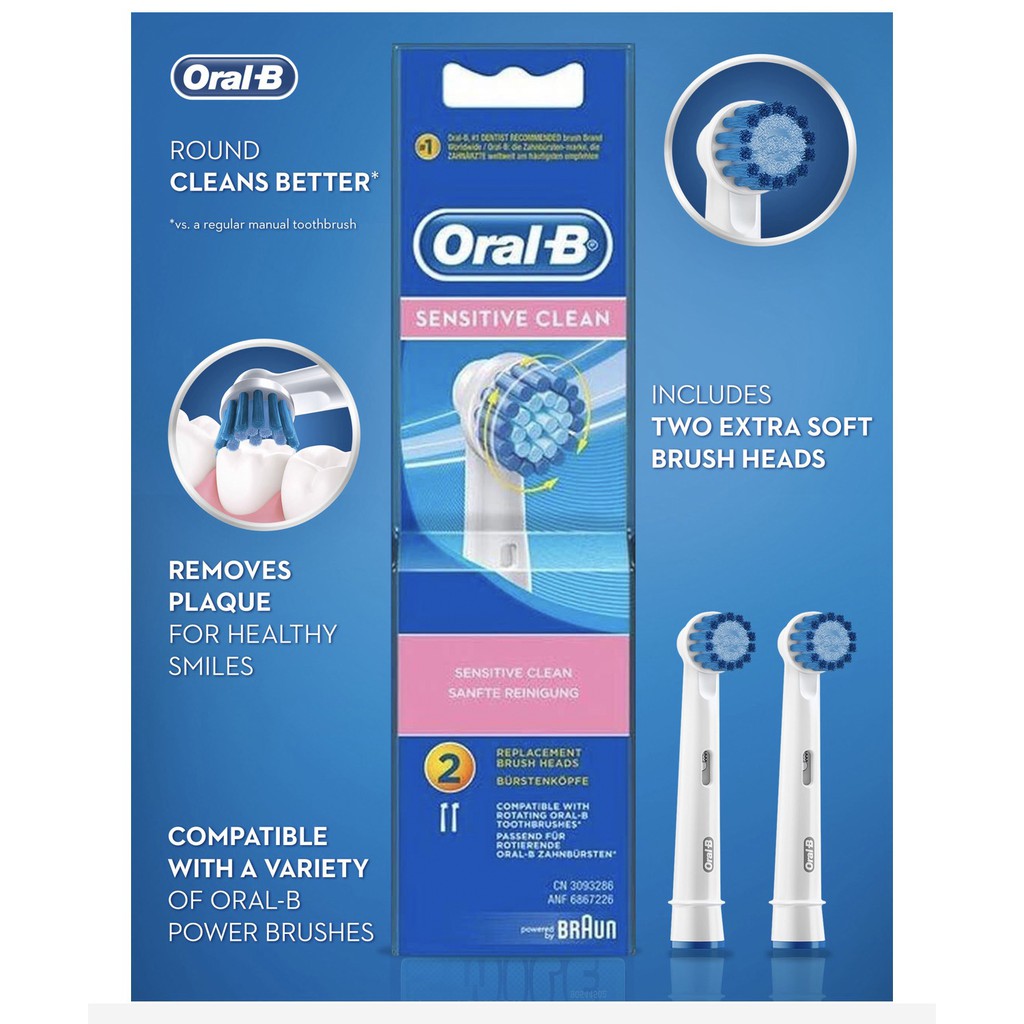 Combo Bàn chải đánh răng điện Oral-B Sensitive Clean (Bảo hành 6 tháng) + Bộ 2 đầu Oral-B sensitive clean (Giảm 5%)