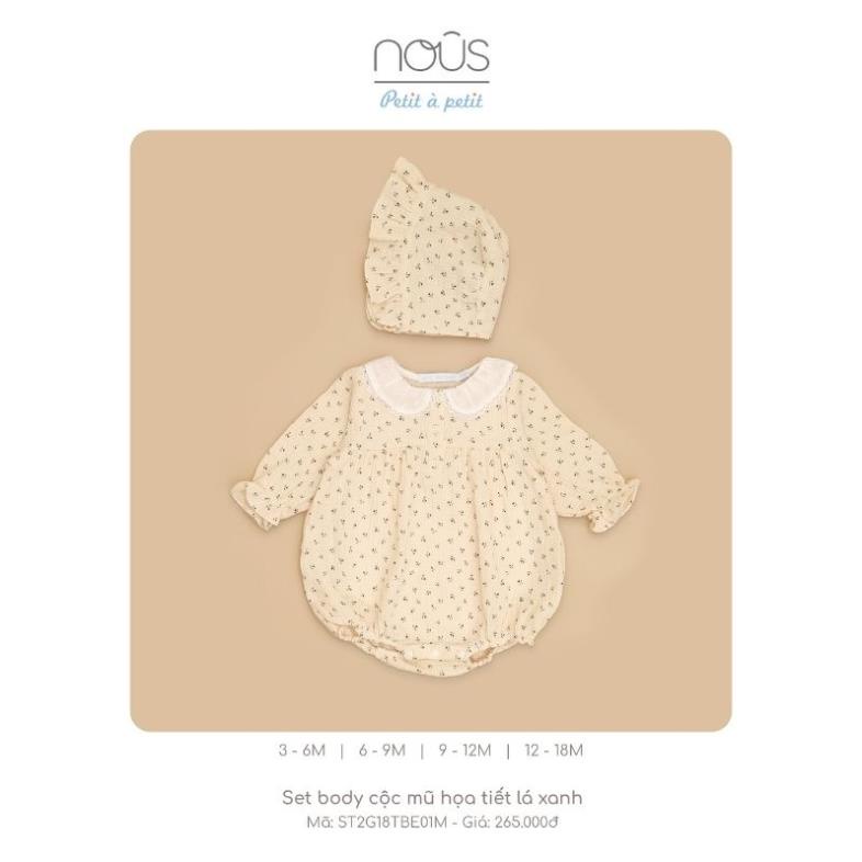 Set Bộ Body Cộc Mũ Áo Họa Tiết Lá Xanh Cao Cấp Nous Cho Bé Gái - Chất Liệu Nu Petit (Size từ 3-18M)