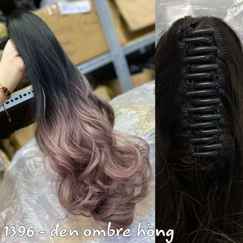 tóc giả ngoặm xoăn omber 2 màu