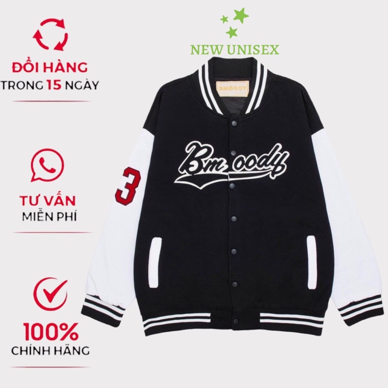 Áo Khoác Bomber Unisex Chất Dù in Chữ BMOODY Kèm Số 23 Cánh Tay Kiểu Dáng Bóng Chày Form Chuẩn Mặc Thoải Mái [New Unisex