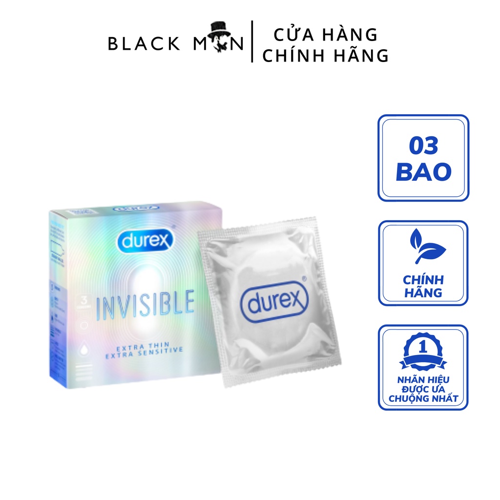 Bao Cao Su Durex Invisible Siêu Mỏng, Đem Đến Xúc Cảm Chân Thật (3 chiếc)