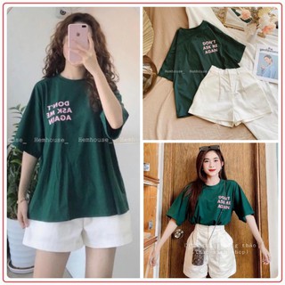 Set quần short trắng kèm áo 💖FREESHIP💖 Set áo phông xanh phom thụng mix quần short kaki trắng AD39 - Anhduong.store