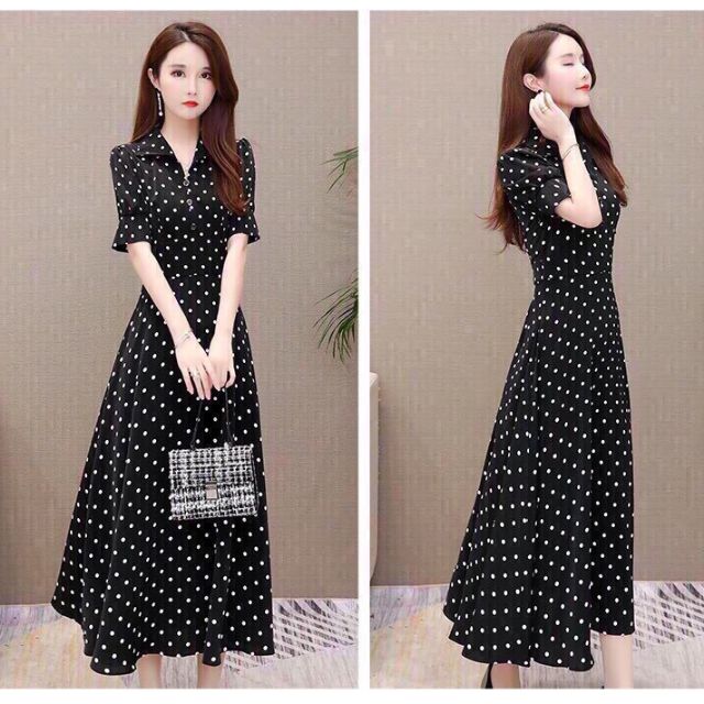 🌸😍❤ĐẦM XOÈ CHẤM BI TAY LỠ CỔ SƠ MI S265🍀😘🍒