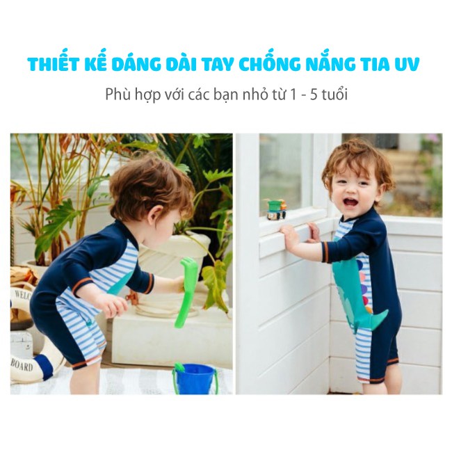 Đồ Bơi Cho Bé Trai [7 - 30kg] Mũ Chống Nắng| Bộ Bơi Bé Trai Liền Thân Hình Khủng Long Dễ Thương