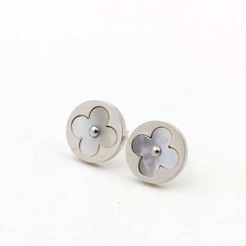 Bông Tai Tròn Cỏ 4 Lá Xà Cừ Titan Ko Đen TT 3227