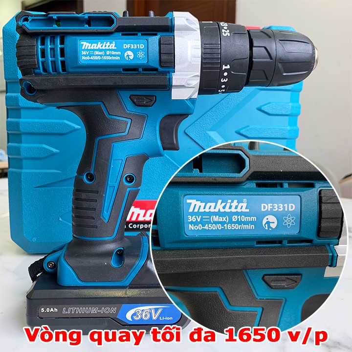 Máy Khoan Pin Makita 36V 3 Chức Năng - Lõi đồng có búa -Khoan tường, bắn vít siêu khỏe- Pin chuẩn 5 Cell