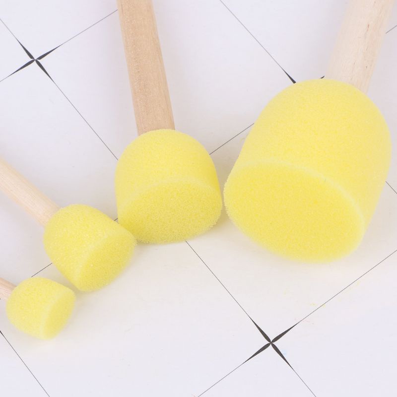 Set 4 Cọ Xốp Đầu Xốp Cán Gỗ Dùng Vẽ Tranh Cho Trẻ Em DIY