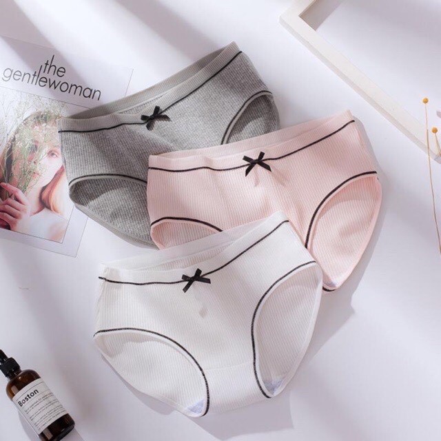 quần lót cotton tăm viền kẻ có nơ hàng cao cấp 028