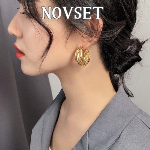 Khuyên Tai Nữ Novset / Bông tai Nữ Kiểu dáng set 3 hình tròn bản to cao cấp cho nàng