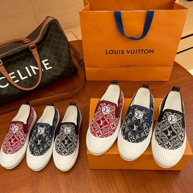 giày lười slip-on nữ đế cao hoa văn monogram LV mũi tròn