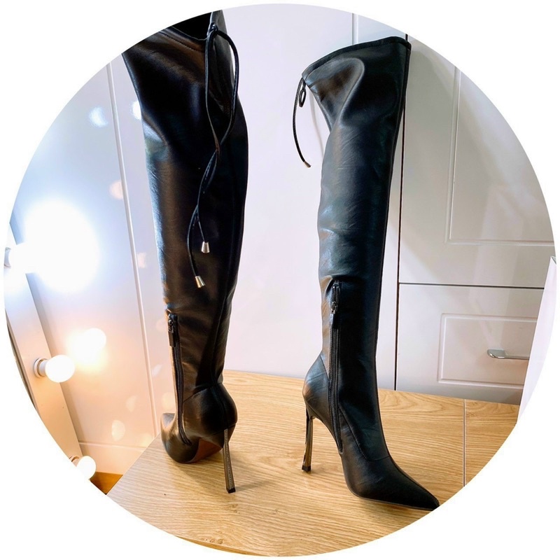 Boot đùi da gót nạm đá buộc dây hot hit
