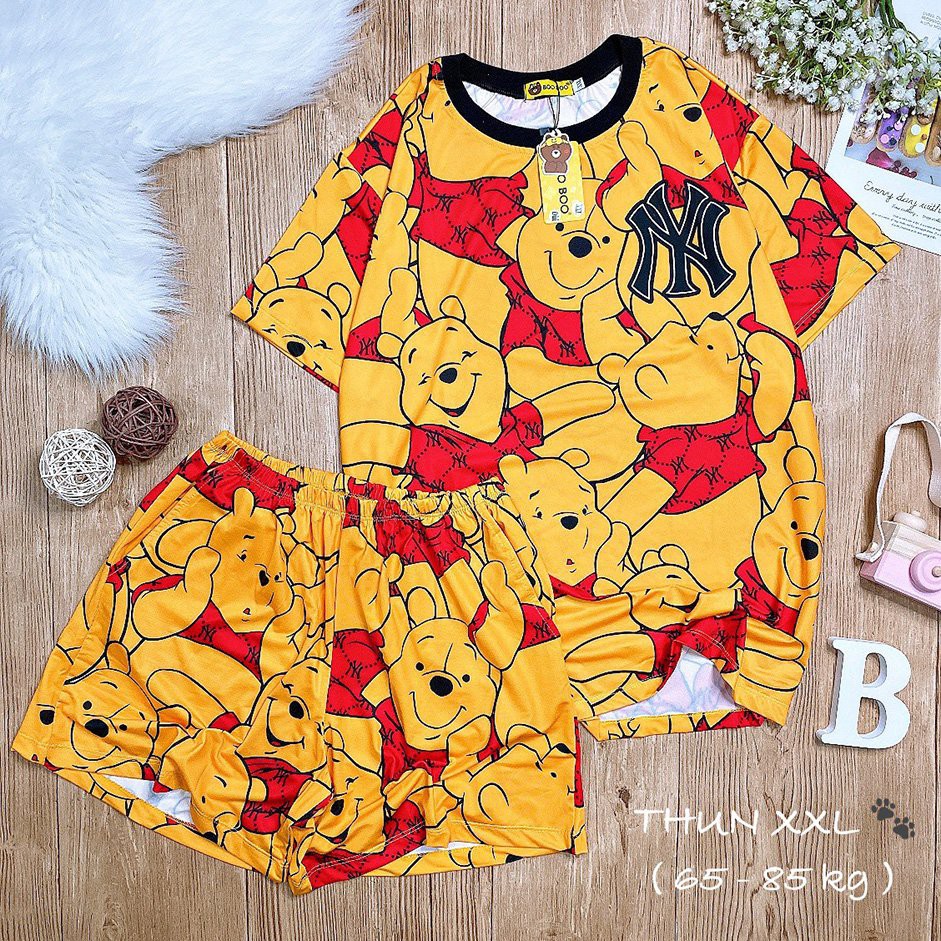Bộ Ngủ Pijama Bigsize Thun Lạnh 3D Cao Cấp Tay Ngắn Quần Đùi Họa Tiết Hoạt Hình Dễ Thương