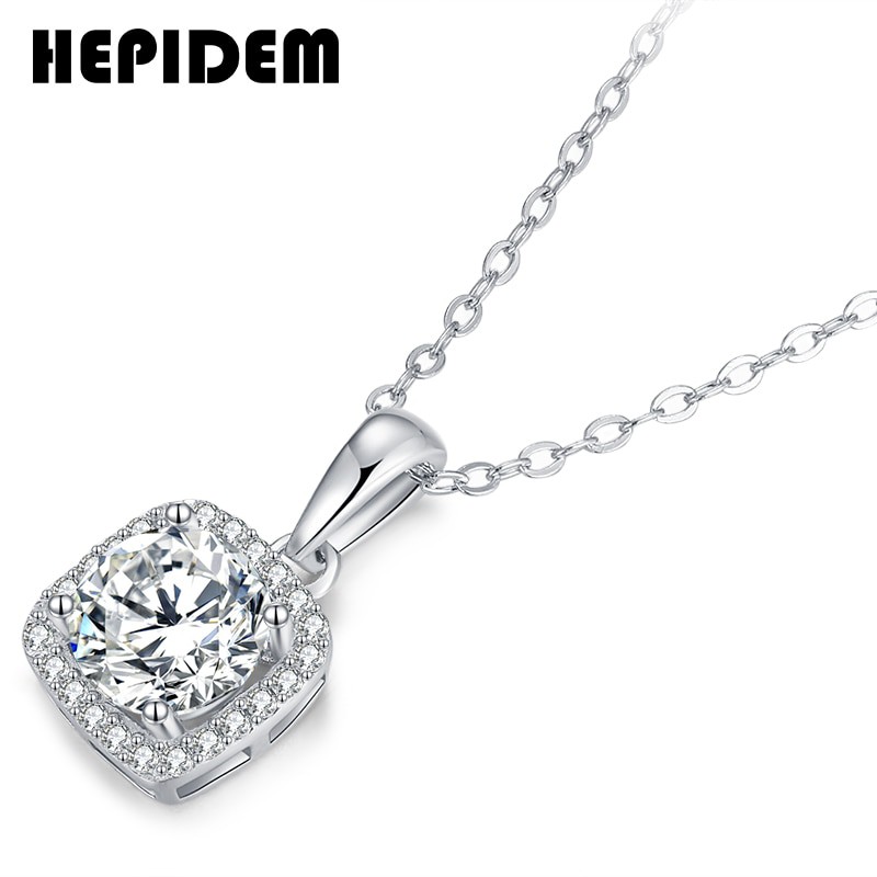 HEPIDEM 100% Thực sự 1ct 6.5mm D Moissanite 925 Sterling Silver Vòng cổ Vòng cổ bằng bạc Kim cương Kiểm tra đồ trang sức Phụ nữ Quà tặng Giáng sinh H849
