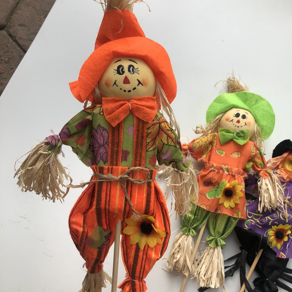 Hình nộm phù thủy, bù nhìn rơm trang trí Halloween cao 40cm cho bé chơi