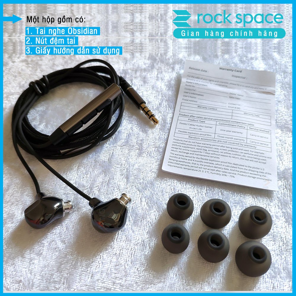 Tai nghe nhét tai có dây Rockspace Obsidian chân cắm 3.5 có mic nghe gọi hàng chính hãng bảo hành 1 năm