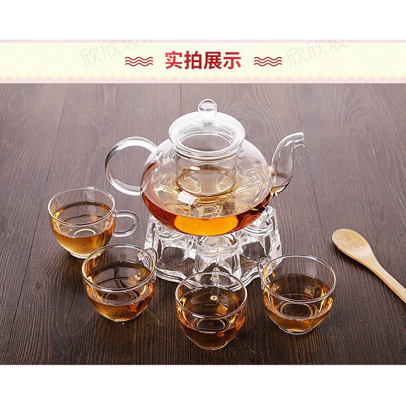 Combo ấm pha trà đế bếp nến trái tim trong suốt 600ml - Có lõi lọc