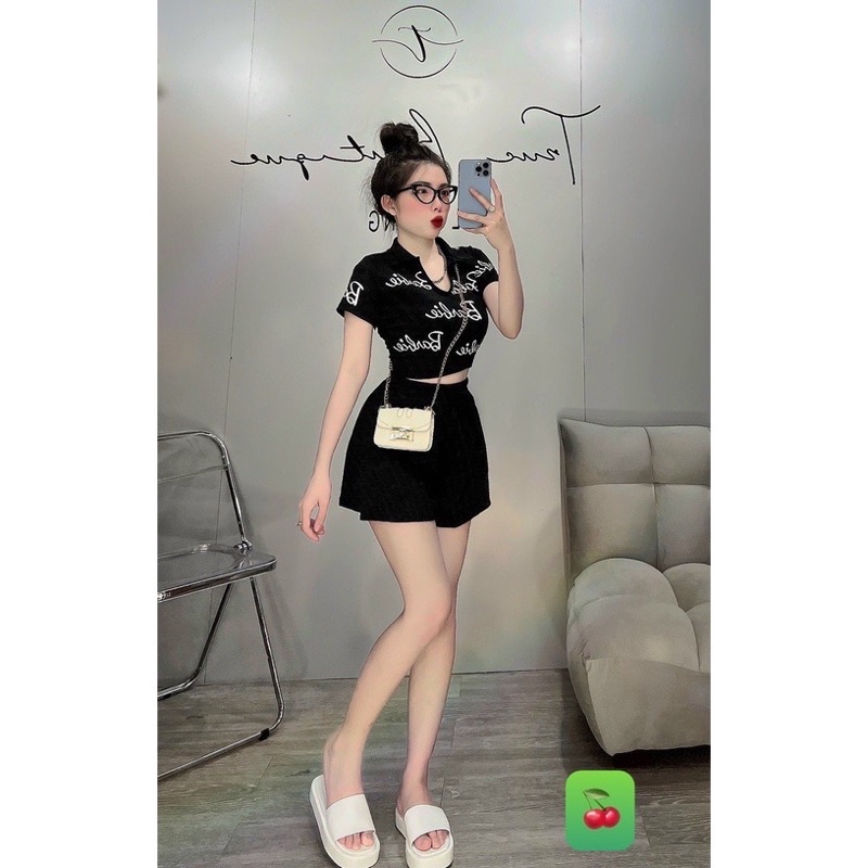 Sét bộ nữ áo tay ngắn in + quần đùi lưng thun chất vải gân len 4 chiều FreeSize feedback Bảo An Shop top hot trend